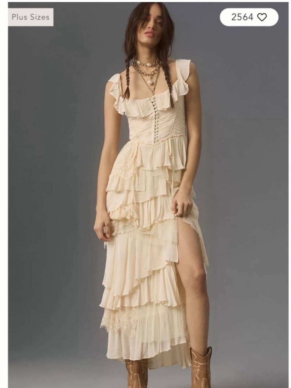 Anthropologie Corset Tiered Lace Ruffle Dress - Picture 2 of 8